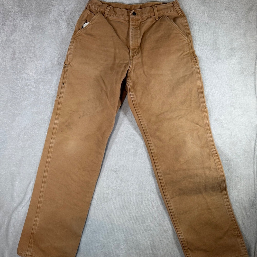 Carhartt B111 BRN Flannel Lined Duck Canvas Work Pants Brown 34x34 Loose Fit
